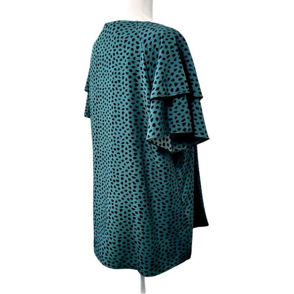 Women's Green Polka Dot Round Neck Tiered Sleeve Blouse 0X & 1X Short Sleeve Top - Picture 4 of 13